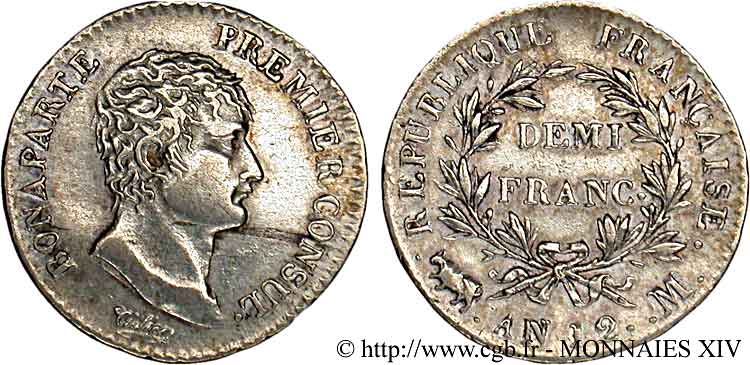 Demi-franc Bonaparte premier Consul 1804 Toulouse F.173/10 XF 