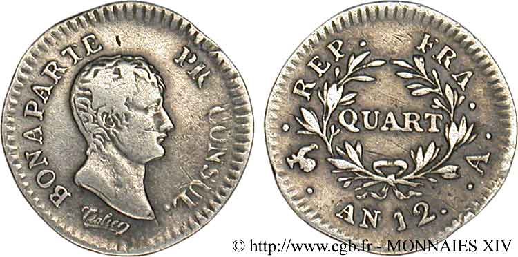 Quart (de franc) Bonaparte Premier Consul 1804 Paris F.157/1 VF 