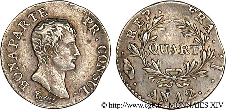 Quart (de franc) Bonaparte Premier Consul 1804 Limoges F.157/4 MBC 