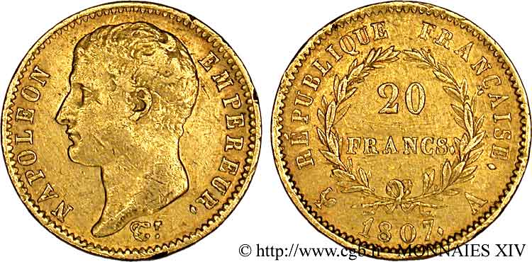 20 francs Napoléon tête nue, type transitoire 1807 Paris F.514/1 TTB 