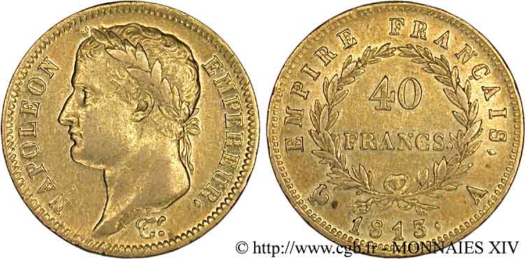40 francs or Napoléon tête laurée, Empire français 1813 Paris F.541/11 BB 