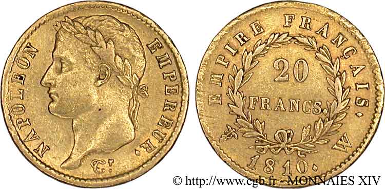 20 francs or Napoléon tête laurée, Empire français 1810 Lille F.516/15 TTB 