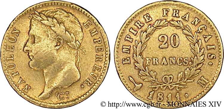 20 francs or Napoléon tête laurée, Empire français 1811 Toulouse F.516/19 BC 