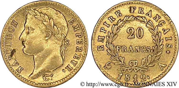 20 francs or Napoléon tête laurée, Empire français 1812 Paris F.516/22 BB 