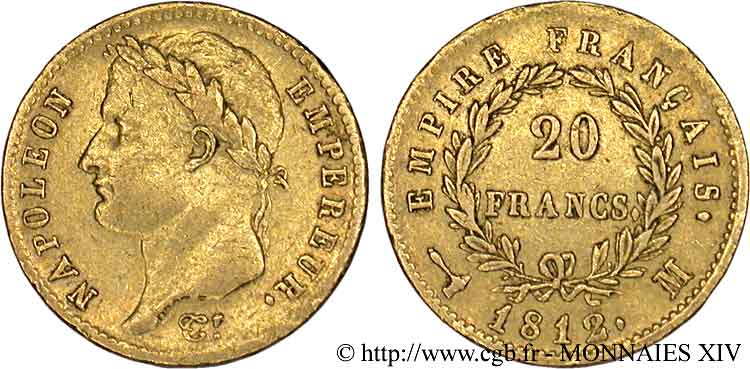 20 francs or Napoléon tête laurée, Empire français 1812 Toulouse F.516/25 SS 