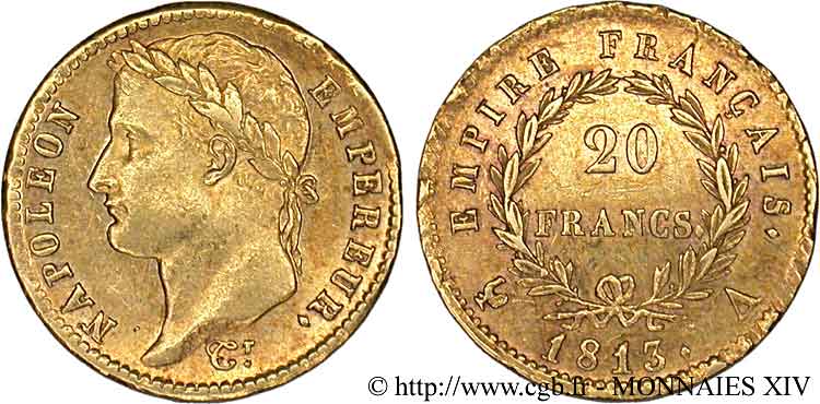 20 francs or Napoléon tête laurée, Empire français 1813 Paris F.516/30 VZ 