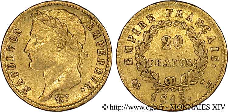 20 francs or Napoléon tête laurée, Empire français 1813 Bayonne F.516/33 BC 