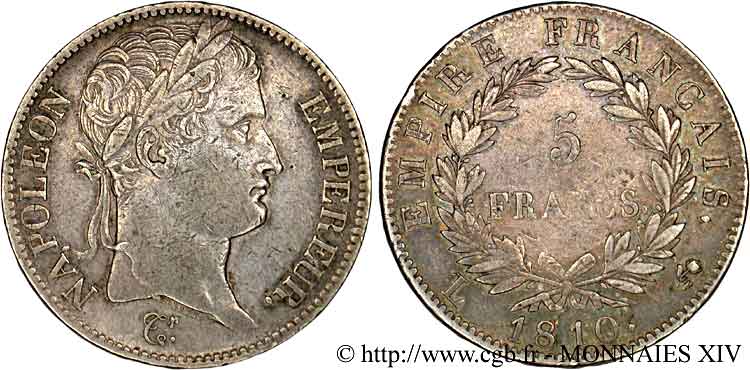 5 francs Napoléon empereur, Empire français 1810 Bayonne F.307/21 TTB 