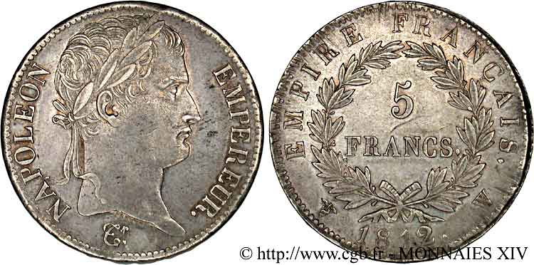 5 francs Napoléon empereur, Empire français 1812 Lille F.307/57 VZ 
