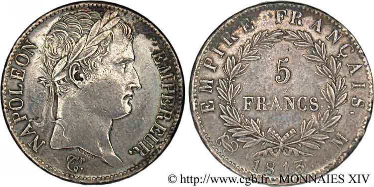 5 francs Napoléon empereur, Empire français 1813 Toulouse F.307/68 VZ 