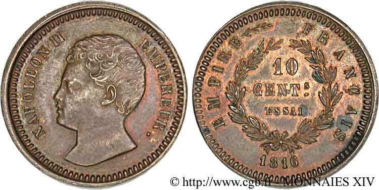 10 centimes, essai en bronze 1816  VG.2412  EBC 