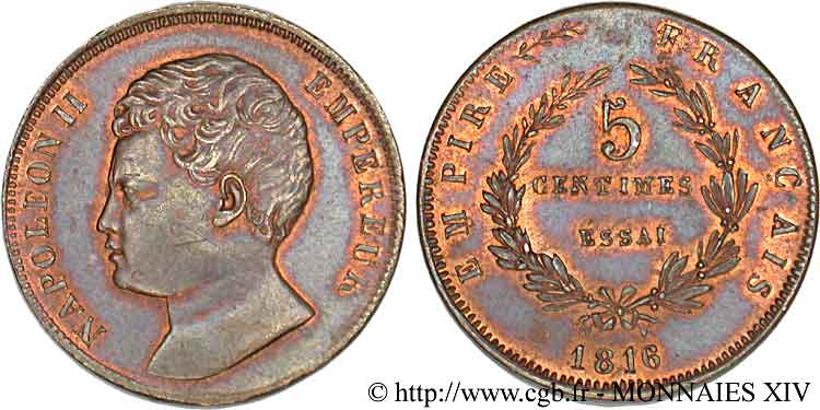 5 centimes, essai en bronze 1816  VG.2413  AU 