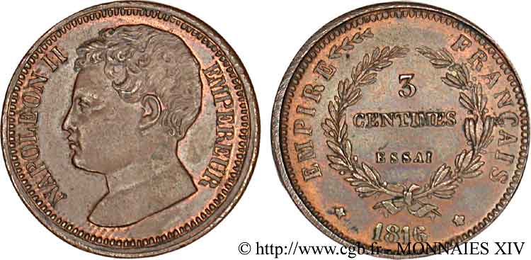 3 centimes, essai en bronze 1816  VG.2414  AU 