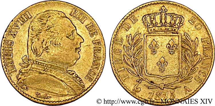 20 francs or Louis XVIII, buste habillé 1815 Paris F.517/10 S 