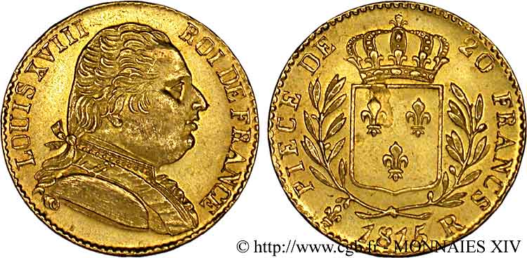 20 francs or Louis XVIII, buste habillé 1815 Londres F.518/1 SUP 