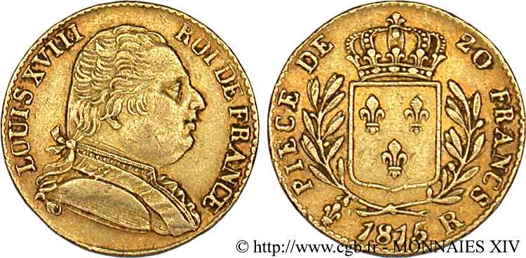 20 francs or Louis XVIII, buste habillé 1815 Londres F.518/1 MBC 