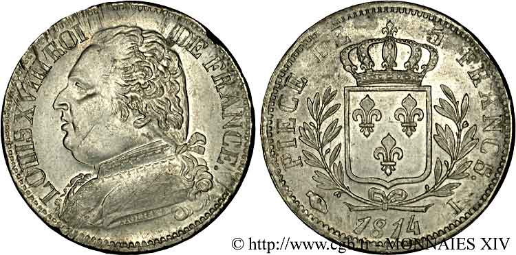5 francs Louis XVIII, buste habillé 1814  Limoges F.308/6 SUP 
