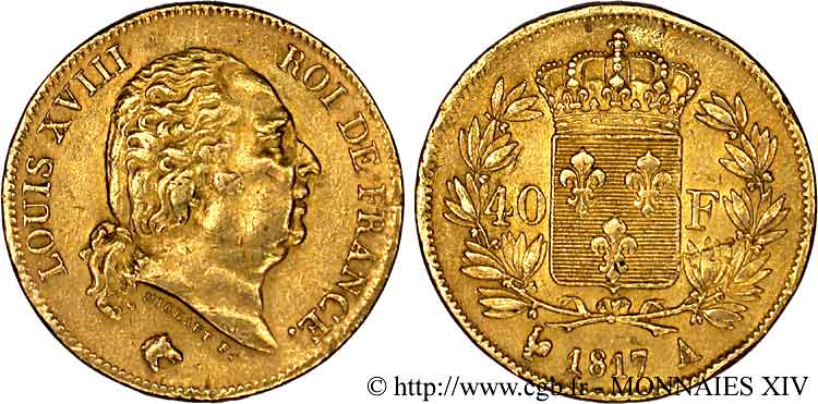 40 francs or Louis XVIII 1817 Paris F.542/6 SS 
