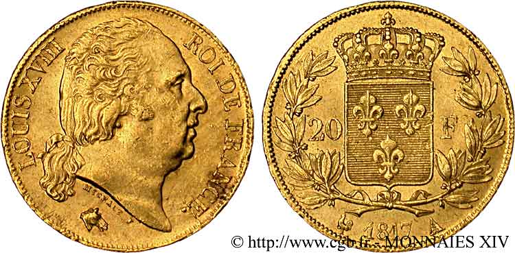 20 francs or Louis XVIII, tête nue 1817 Paris F.519/5 SUP 