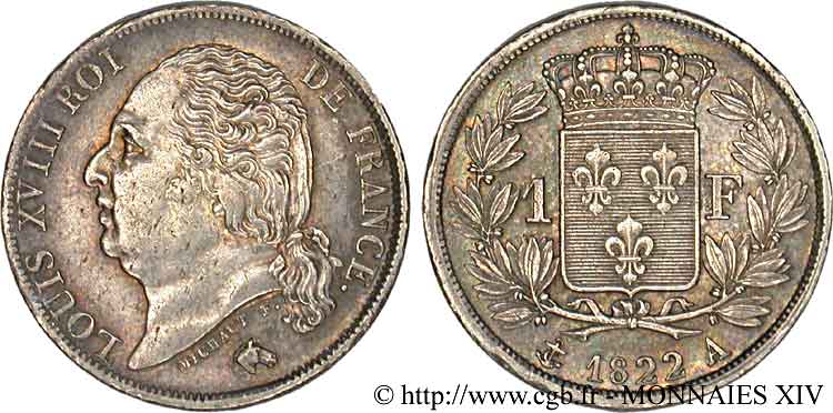 1 franc Louis XVIII 1822 Paris F.206/40 EBC 