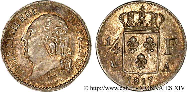 1/4 franc Louis XVIII  1817 Paris F.163/1 MS 