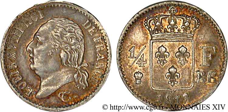 1/4 franc Louis XVIII  1817 Strasbourg F.163/3 SS 