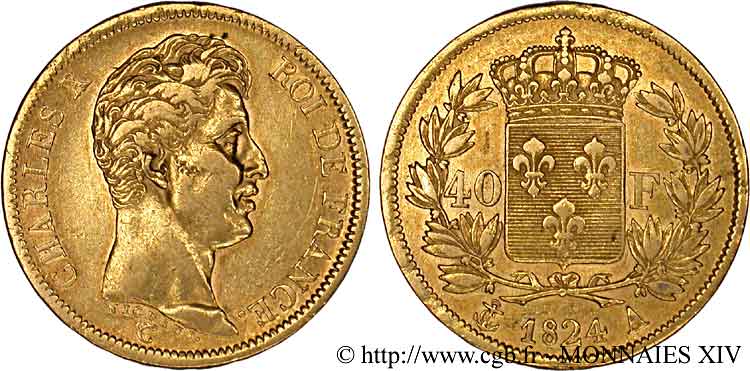 40 francs or 1er type 1824 Paris F.543/1 XF 