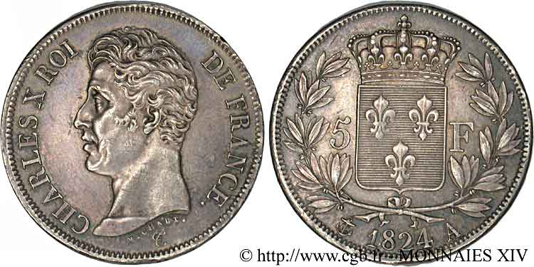 5 francs Charles X, 1er type 1824 Paris F.310/1 SPL 