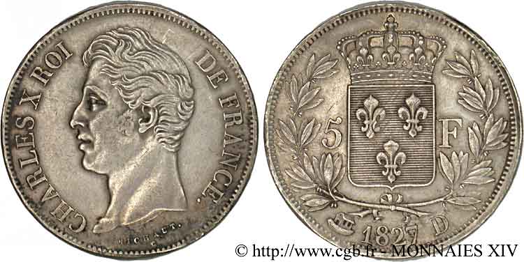 5 francs Charles X, 2e type 1827 Lyon F.311/4 SS 