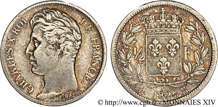 1/2 franc Charles X 1826 La Rochelle F.180/6 MBC 