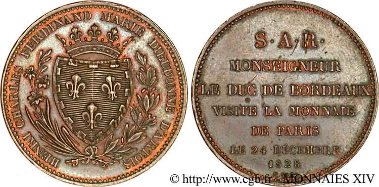 Module de 5 francs visite du duc de Bordeaux, (Monnaie de visite) 1828 Paris VG.2658  SUP 