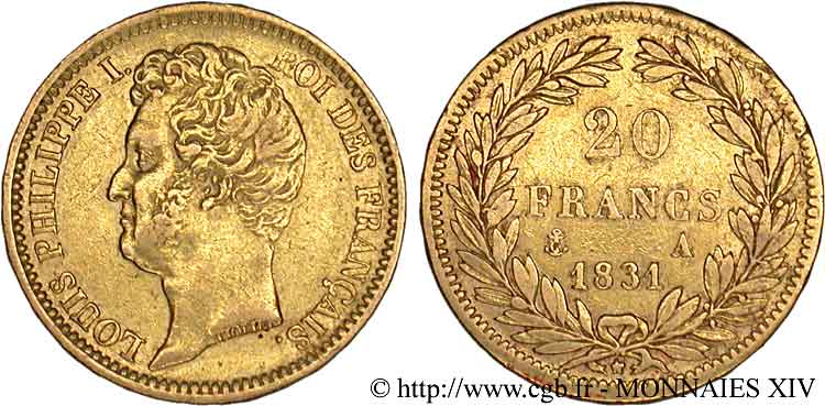 20 francs or Louis-Philippe, Tiolier, tranche inscrite en relief 1831 Paris F.525/2 SS 
