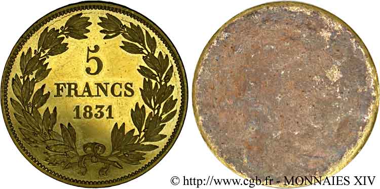 Épreuve uniface de revers de 5 francs par Galle 1831  VG.2778 var. fST 