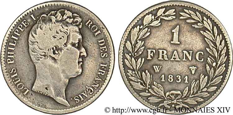 1 franc Louis-Philippe, tête nue 1831 Lille F.209/12 MB 