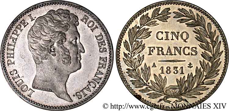 Essai de 5 Francs en étain par Tiolier 1831 Paris VG.2774  SC 