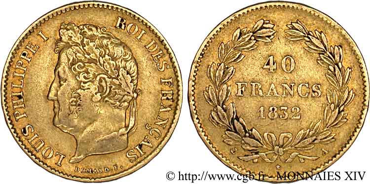 40 francs or Louis-Philippe 1832 Paris F.546/3 MBC 
