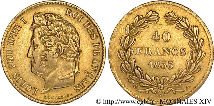 40 francs or Louis-Philippe 1833 Paris F.546/5 TTB 