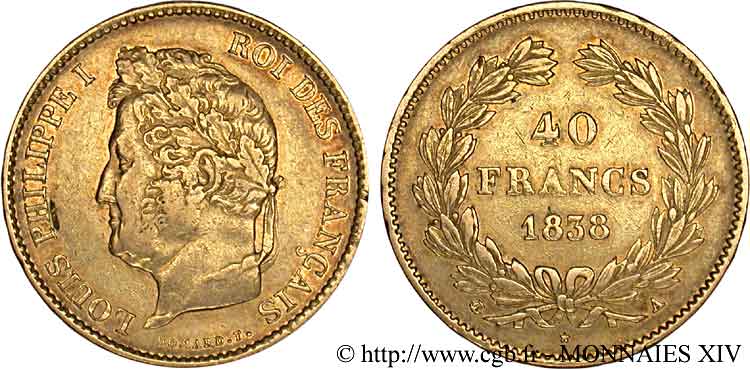 40 francs or Louis-Philippe 1838 Paris F.546/11 SS 