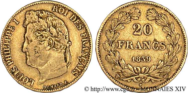 20 francs Louis-Philippe, Domard 1839 Lille F.527/21 SS 