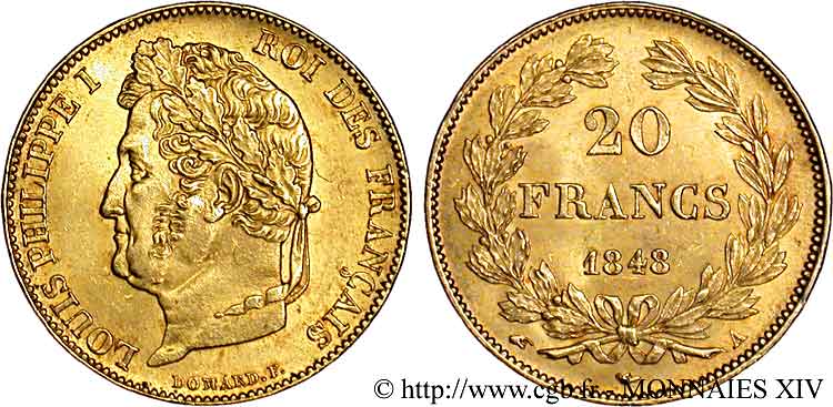 20 francs Louis-Philippe, Domard 1848 Paris F.527/38 EBC 