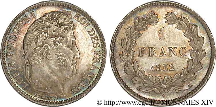 1 franc Louis-Philippe, couronne de chêne 1832 Paris F.210/1 SPL 