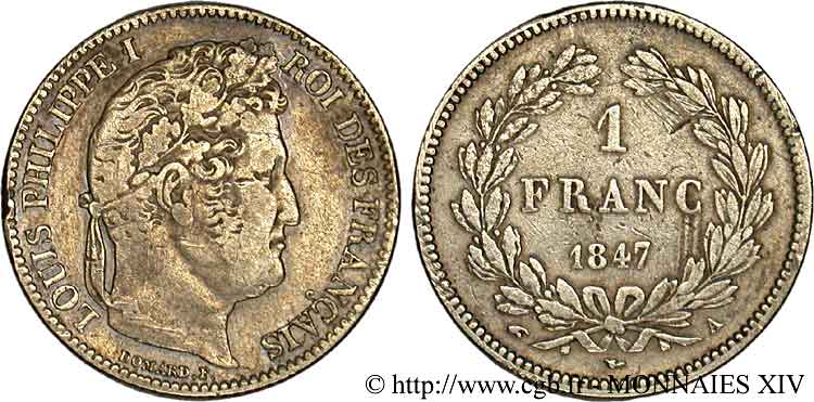 1 franc Louis-Philippe, couronne de chêne 1847 Paris F.210/110 SS 