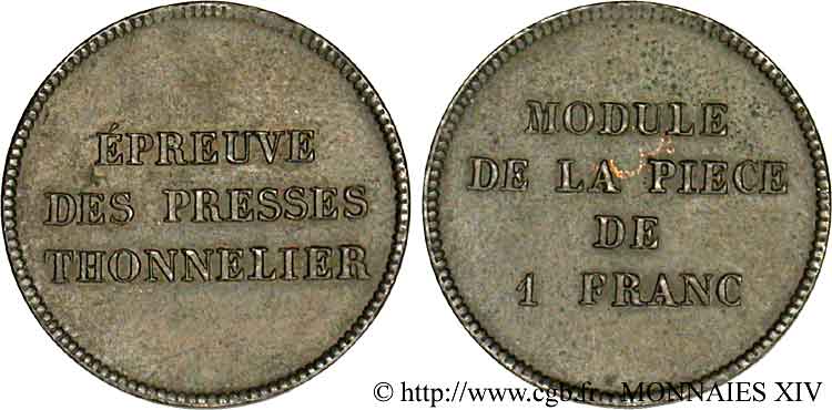 Module de 1 franc de Thonnelier n.d.  VG.2793  VZ 