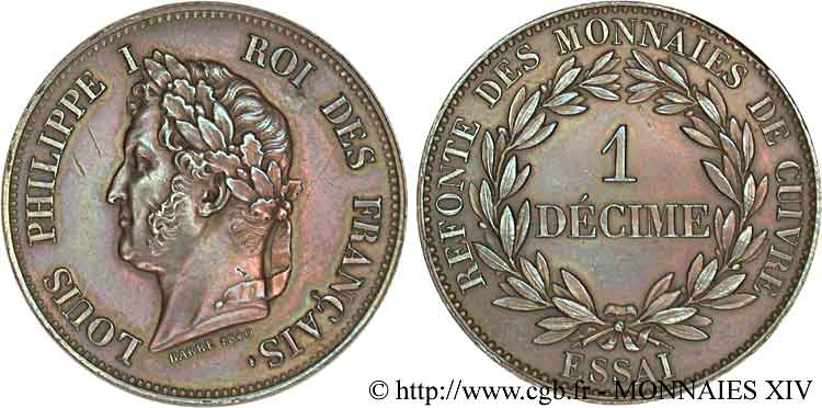 Essai 1 décime en cuivre  1840 Paris VG.2916  SUP 