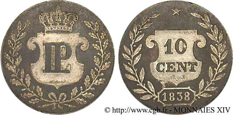 Essai de 10 centimes en bronze argenté 1838  VG.2883 var. AU 