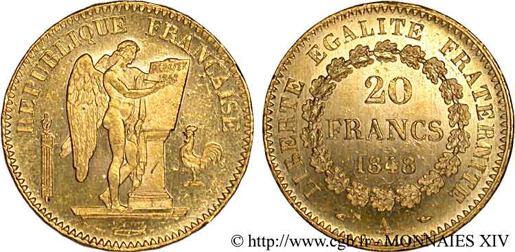 20 francs or Génie, IIe République 1848 Paris F.528/1 SC 