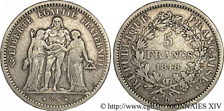 5 francs Hercule Deuxième république 1848  Lyon F.326/3 S 