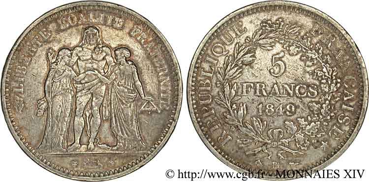 5 francs Hercule Deuxième république 1849 Strasbourg F.326/6 BB 