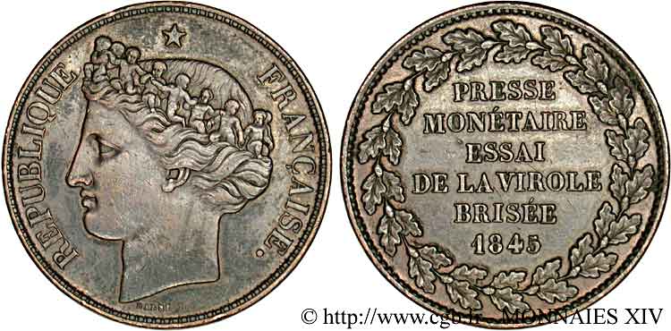 Concours de 5 francs, essai de Barre 1848 Paris VG.cf. 3060 var. BB 