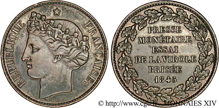 Concours de 5 francs, essai de Barre 1848 Paris VG.cf. 3060 var. SS 